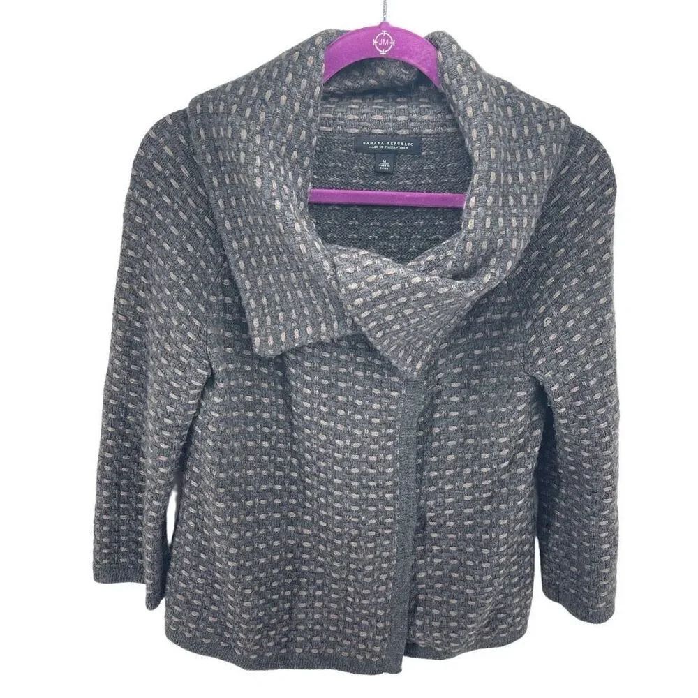 Banana Republic Womens Coat jacket Italian Yarn Collared Basket Weave Knit